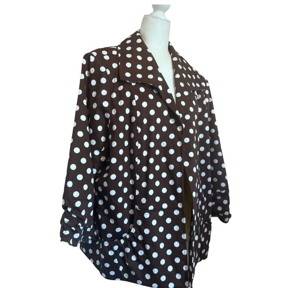 Susan Graver Brown White Polka Dot Open Front Jacket Blazer Yellow Lined 2X - Picture 5 of 8